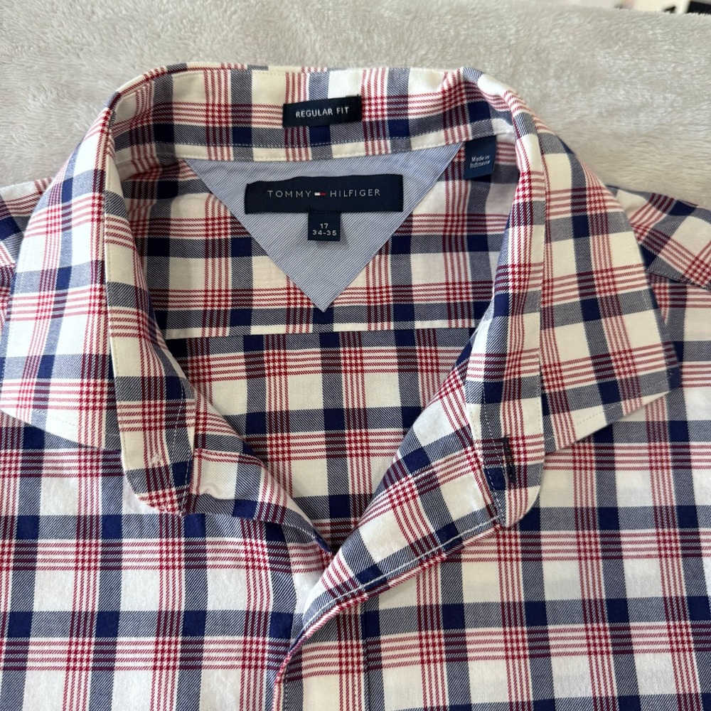 Tommy Hilfiger‎ Men's Regular Fit Plaid Long Sleeve Button Down Shirt Size 17